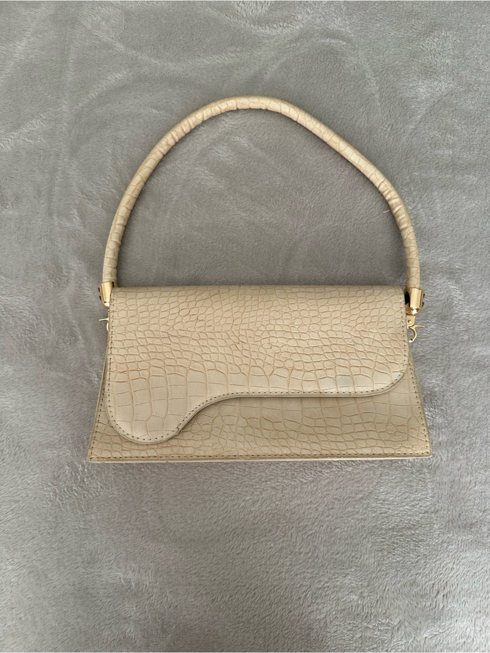 Beige Croc-Texture Shoulder Bag